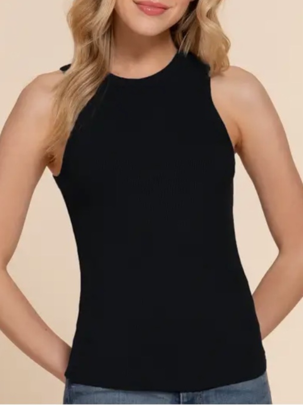 ShopEvelynne Black Ribbed High-Neck Tank Top